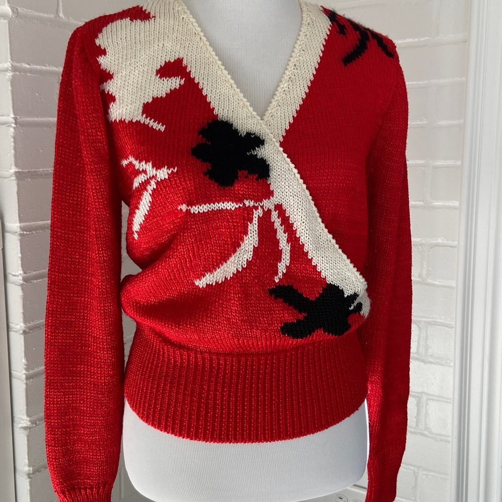 Retro Vintage 1990 Red/White/Black Knit Sweater Size 8-10